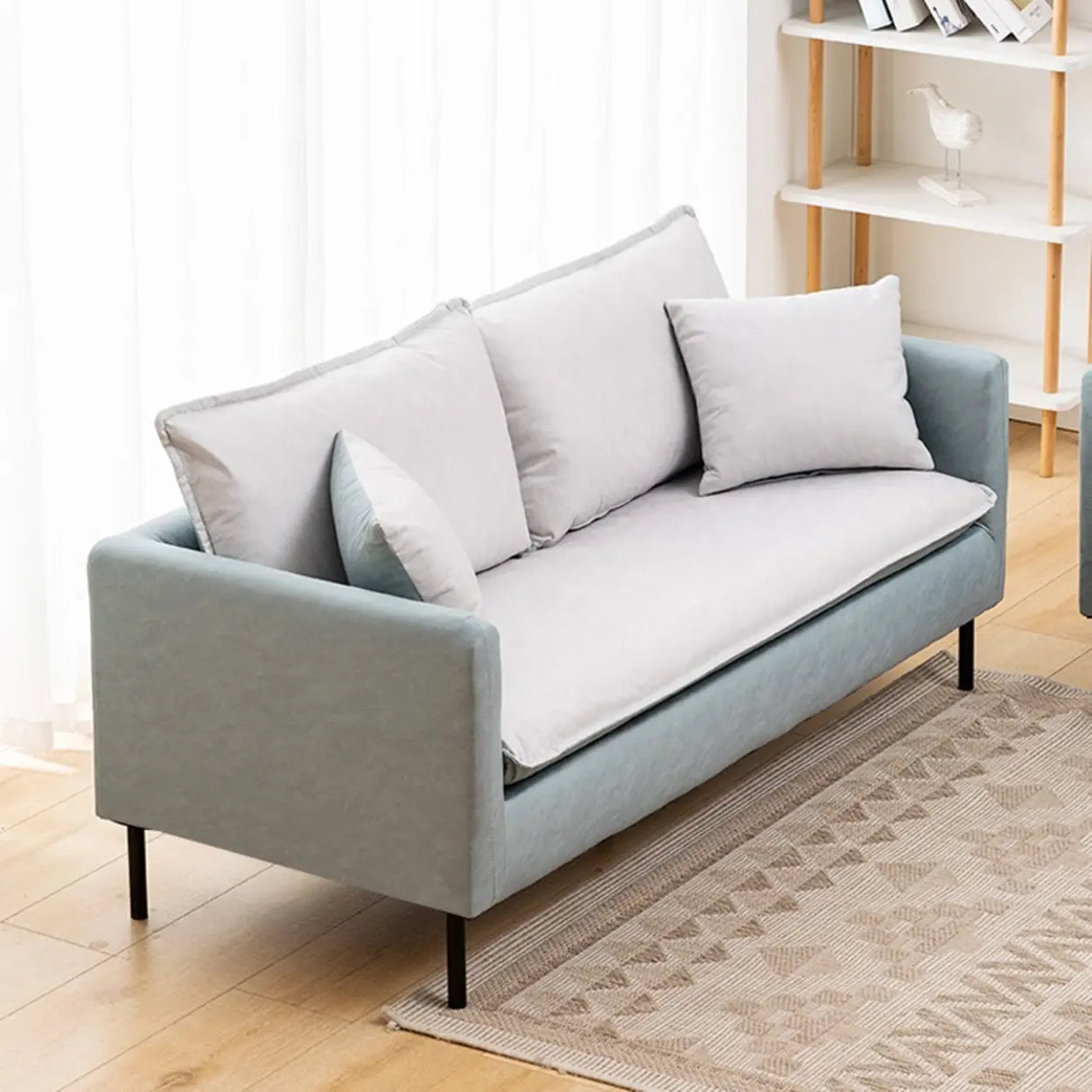 Water Resistant Tech Cloth Square Arm Black Leg Sofa Image - 3