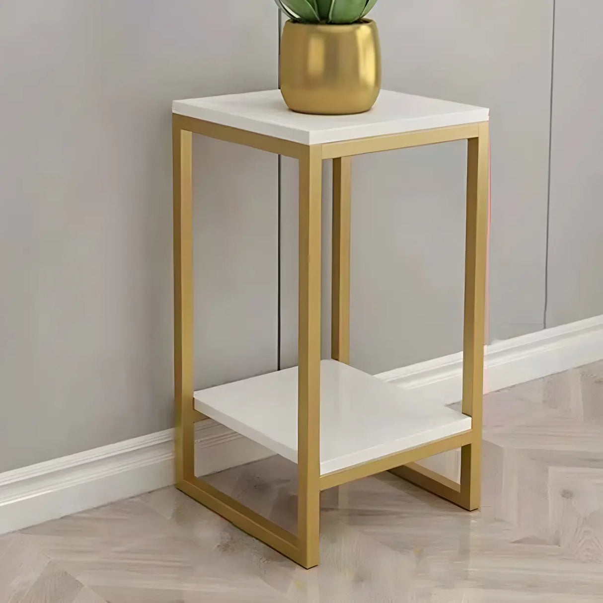 Waterproof 2 Tiers Rectangular Metal Home Decor Plant Stand Image - 11