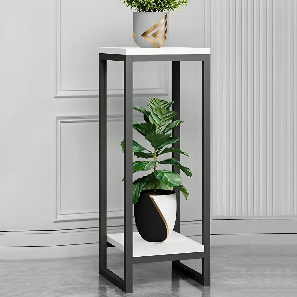 Waterproof 2 Tiers Rectangular Metal Home Decor Plant Stand Image - 16