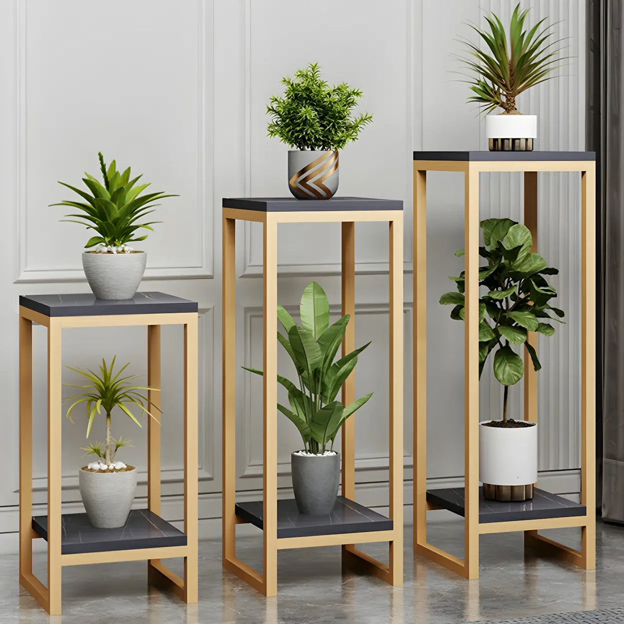 Waterproof 2 Tiers Rectangular Metal Home Decor Plant Stand Image - 19