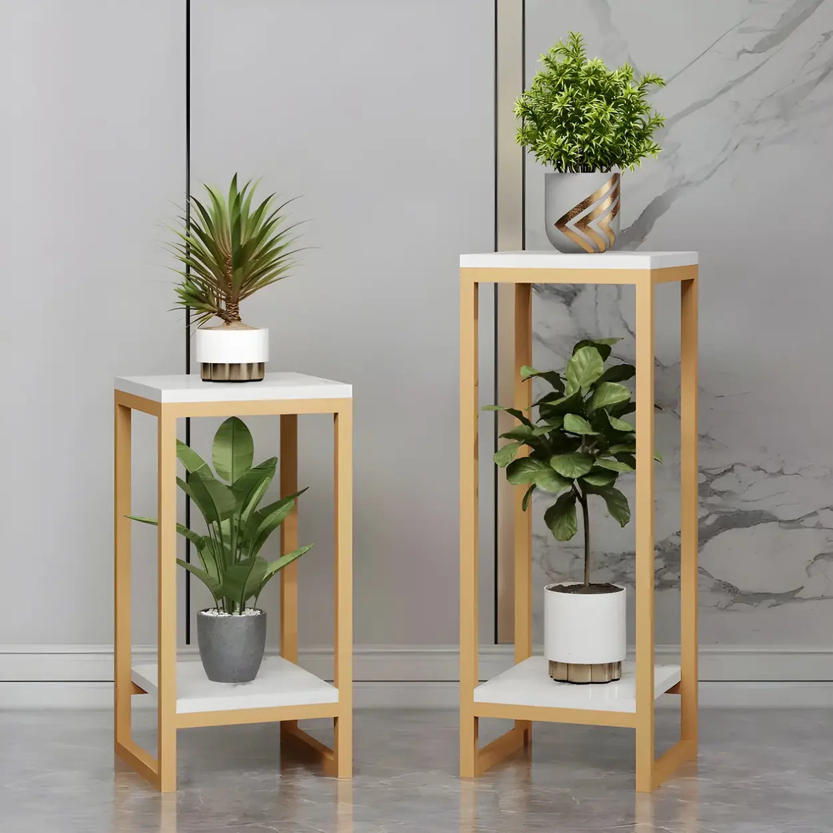 Waterproof 2 Tiers Rectangular Metal Home Decor Plant Stand Image - 1