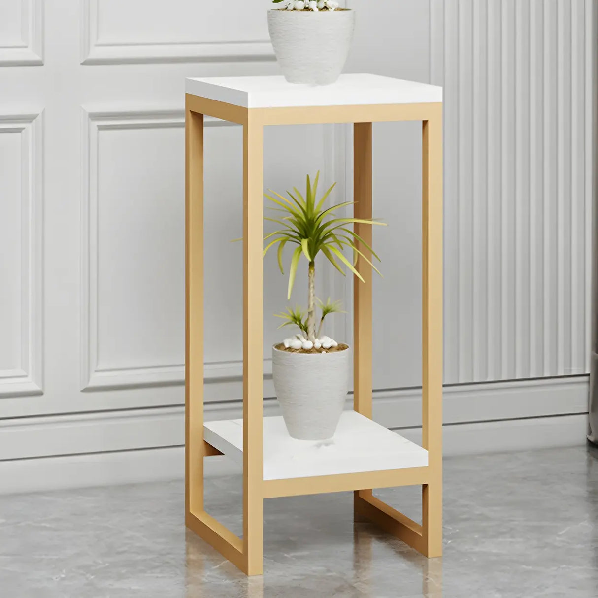 Waterproof 2 Tiers Rectangular Metal Home Decor Plant Stand Image - 25