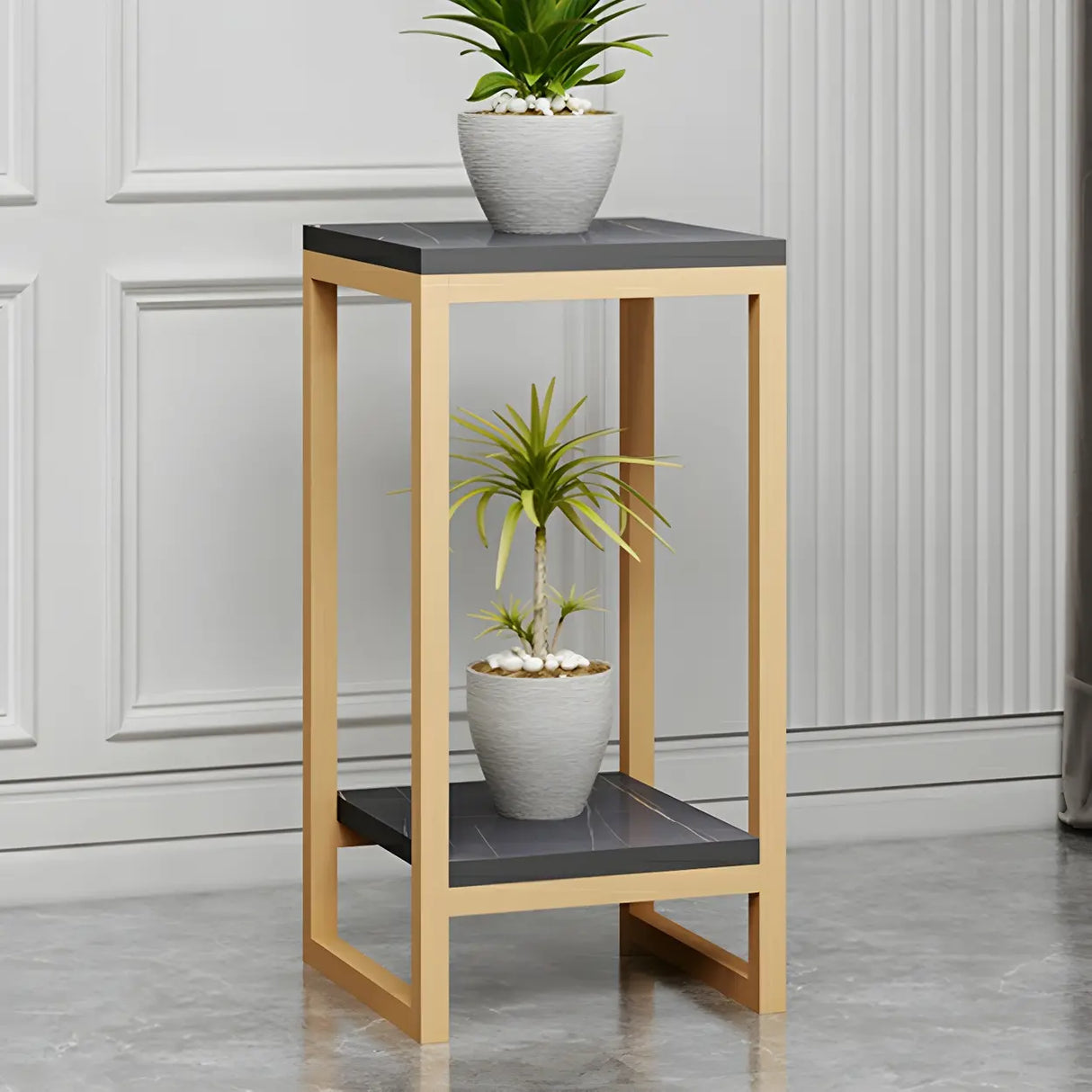 Waterproof 2 Tiers Rectangular Metal Home Decor Plant Stand Image - 2