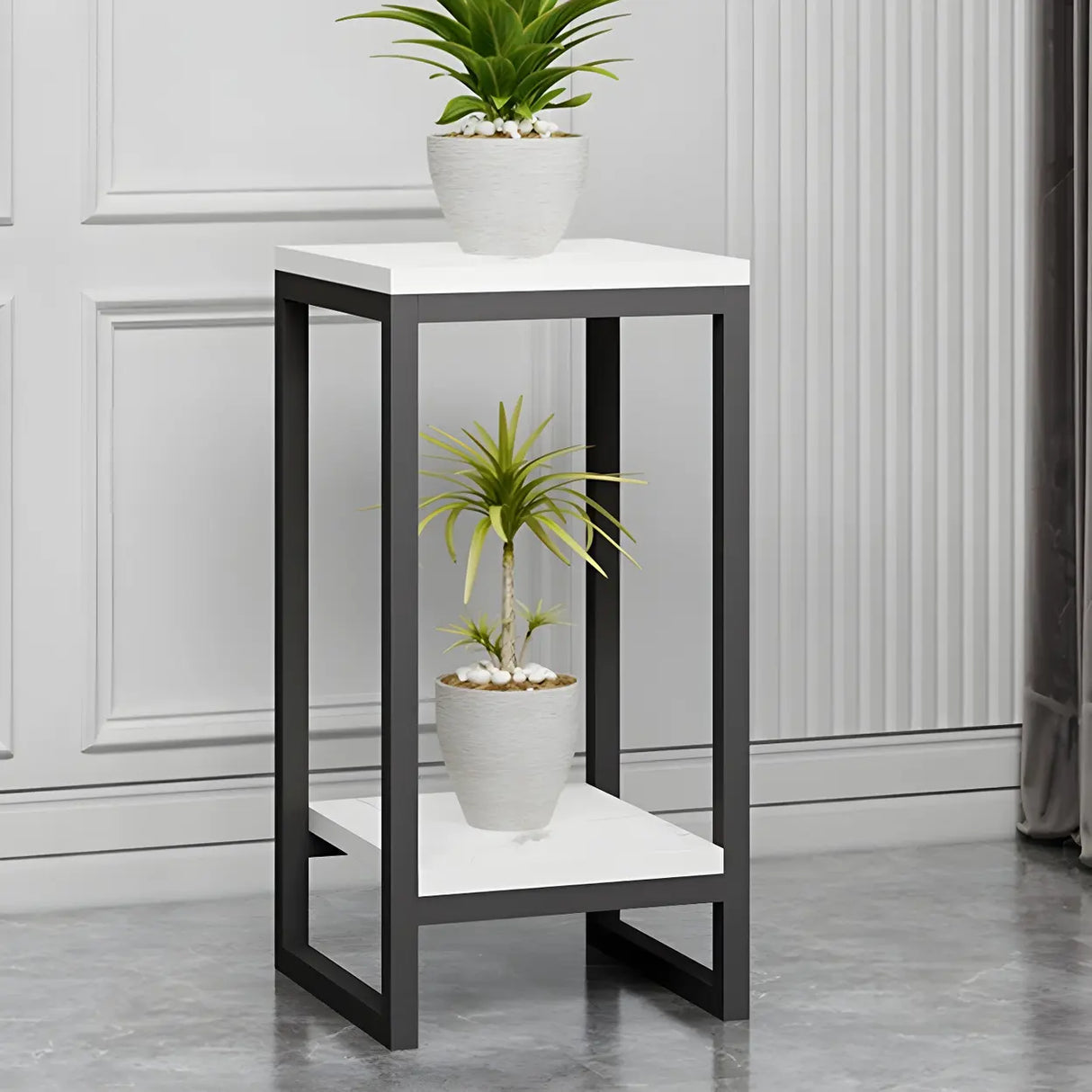 Waterproof 2 Tiers Rectangular Metal Home Decor Plant Stand Image - 3