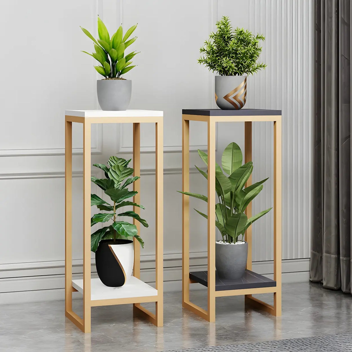 Waterproof 2 Tiers Rectangular Metal Home Decor Plant Stand Image - 4
