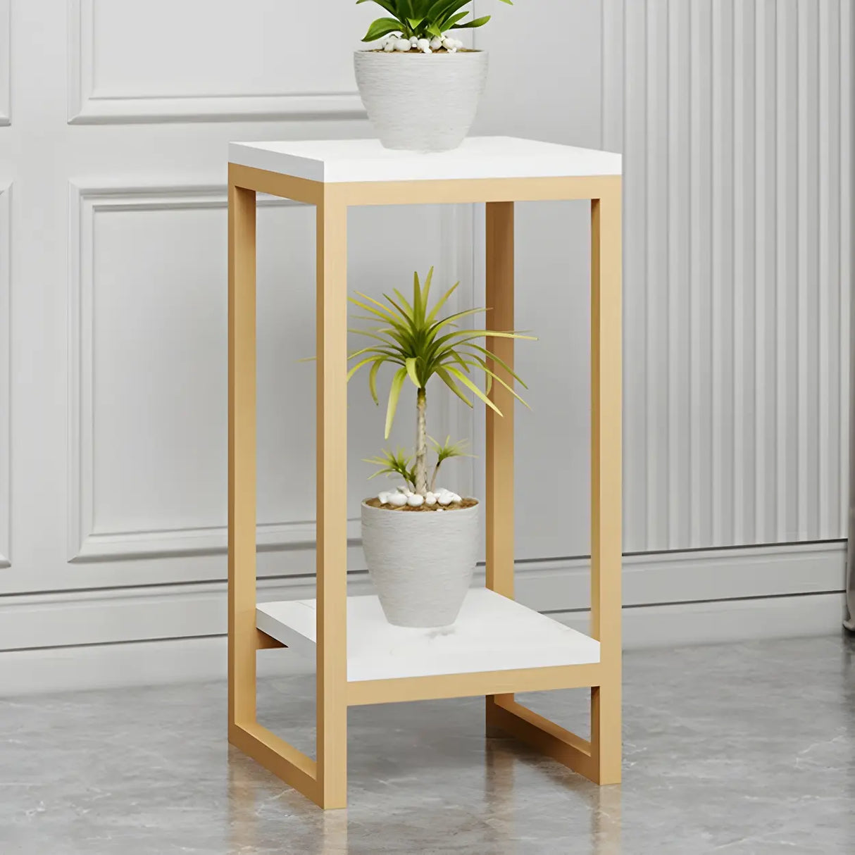 Waterproof 2 Tiers Rectangular Metal Home Decor Plant Stand Image - 5