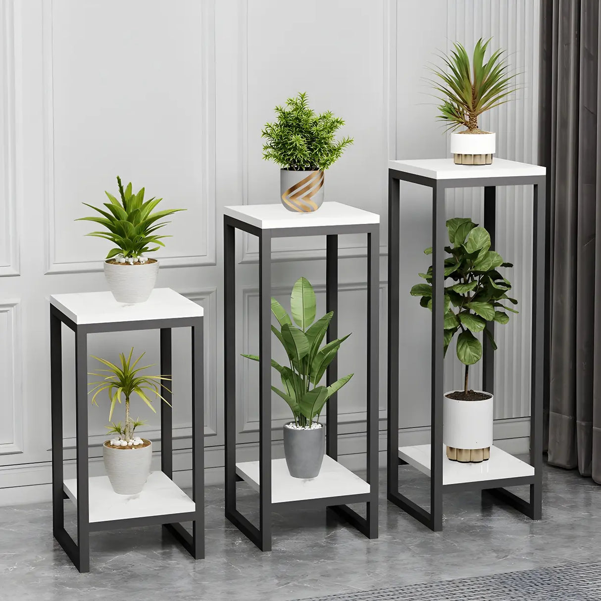 Waterproof 2 Tiers Rectangular Metal Home Decor Plant Stand Image - 7