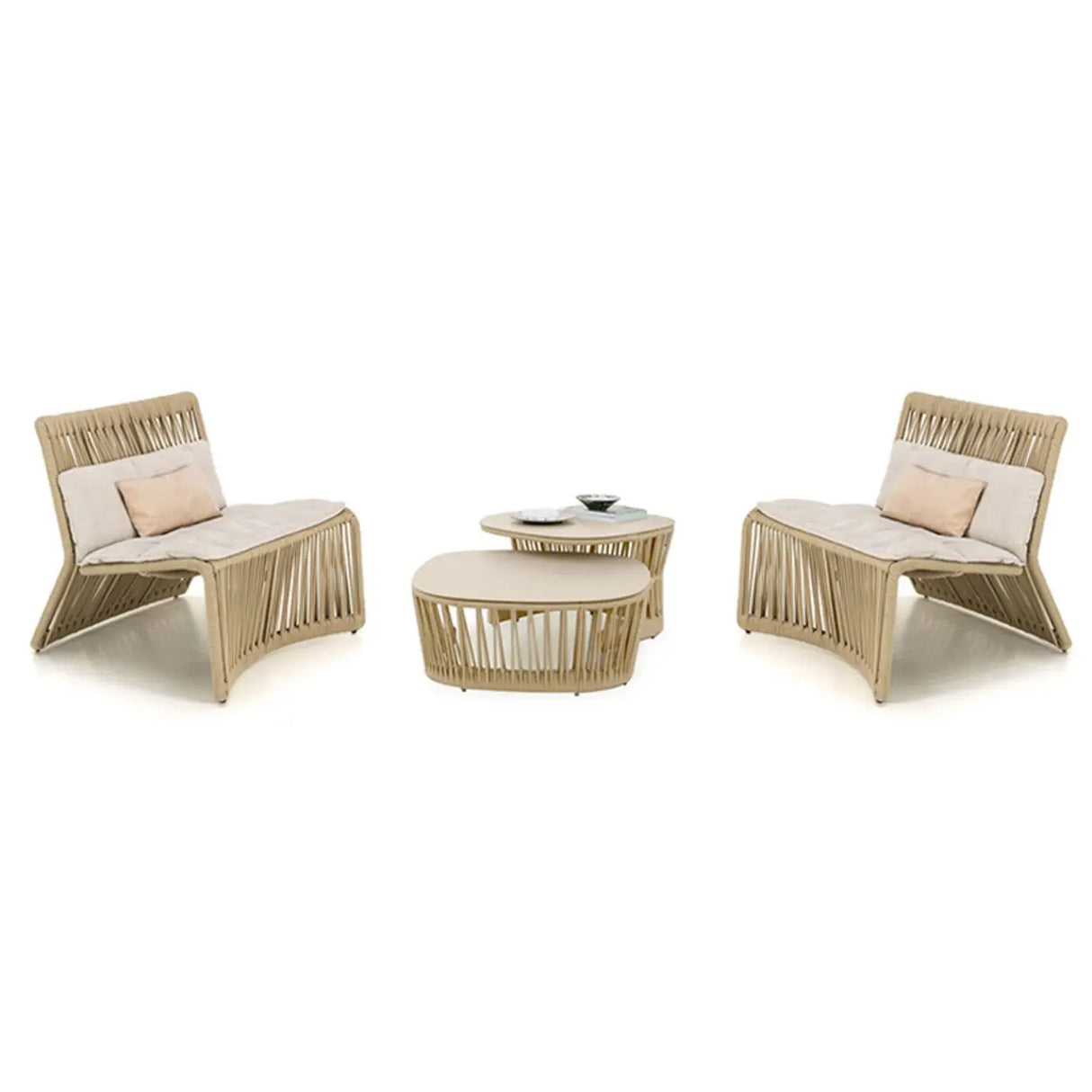 Waterproof Beige Outdoor Patio Rope Sofa Set with Cushions Image - 5