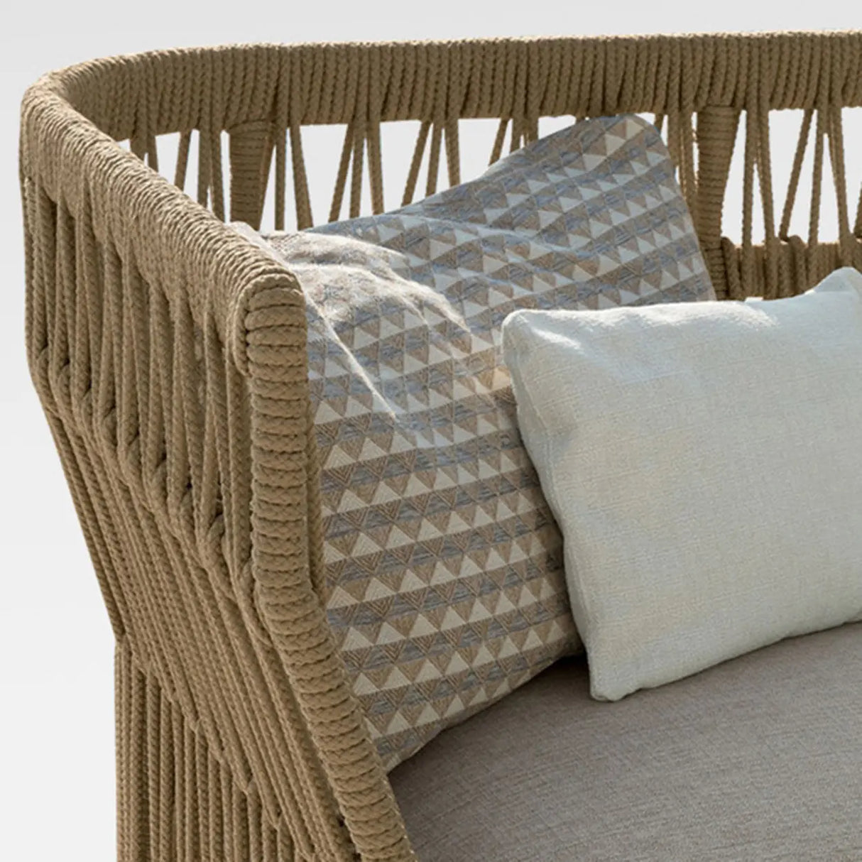 Waterproof Beige Outdoor Patio Rope Sofa Set with Cushions Image - 8