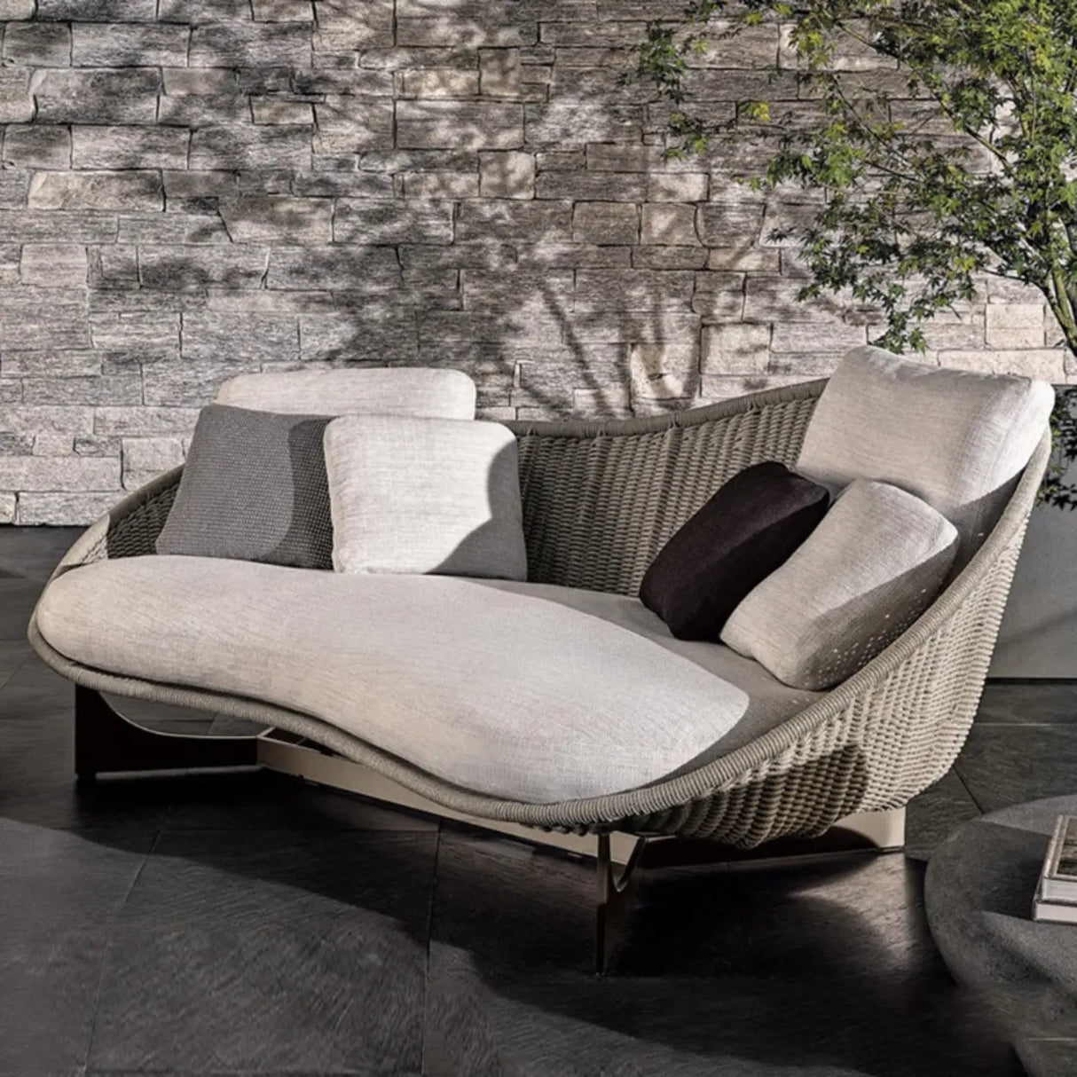 Waterproof Curved Wicker Beige Cushions Patio Sofa Set Image - 6