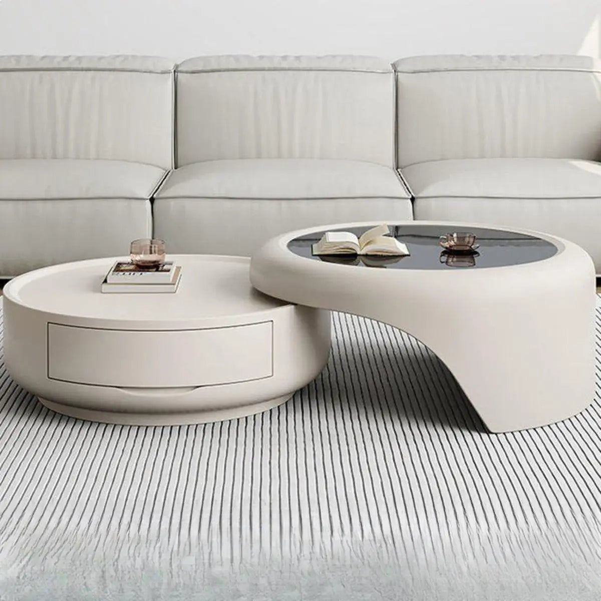 Waterproof Glass Round Storage Nesting Coffee Table Image - 3