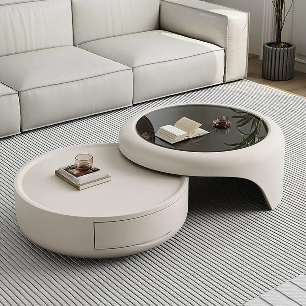 Waterproof Glass Round Storage Nesting Coffee Table Image - 4