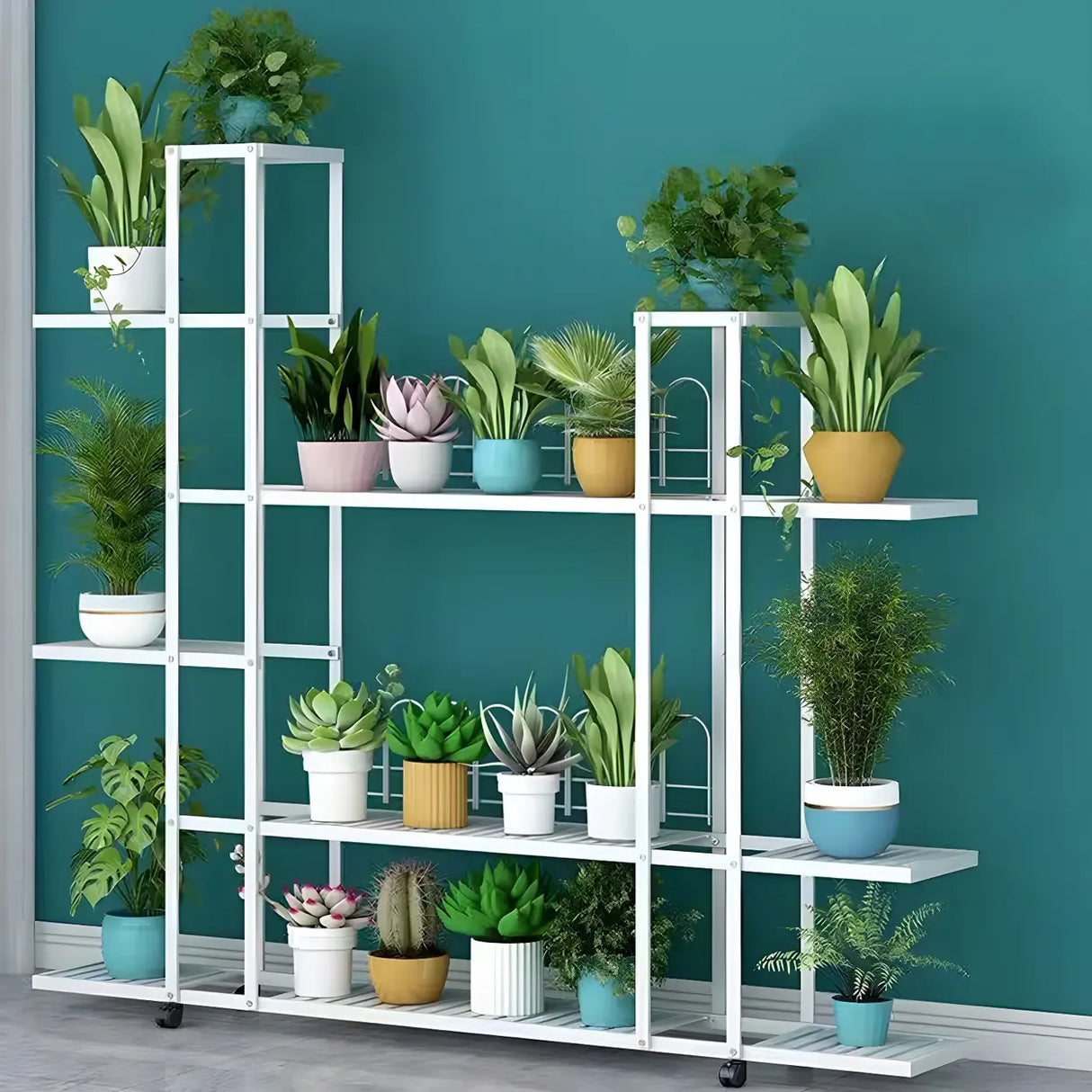 Waterproof Metal Rolling White Plant Stand with Wheels Image - 10