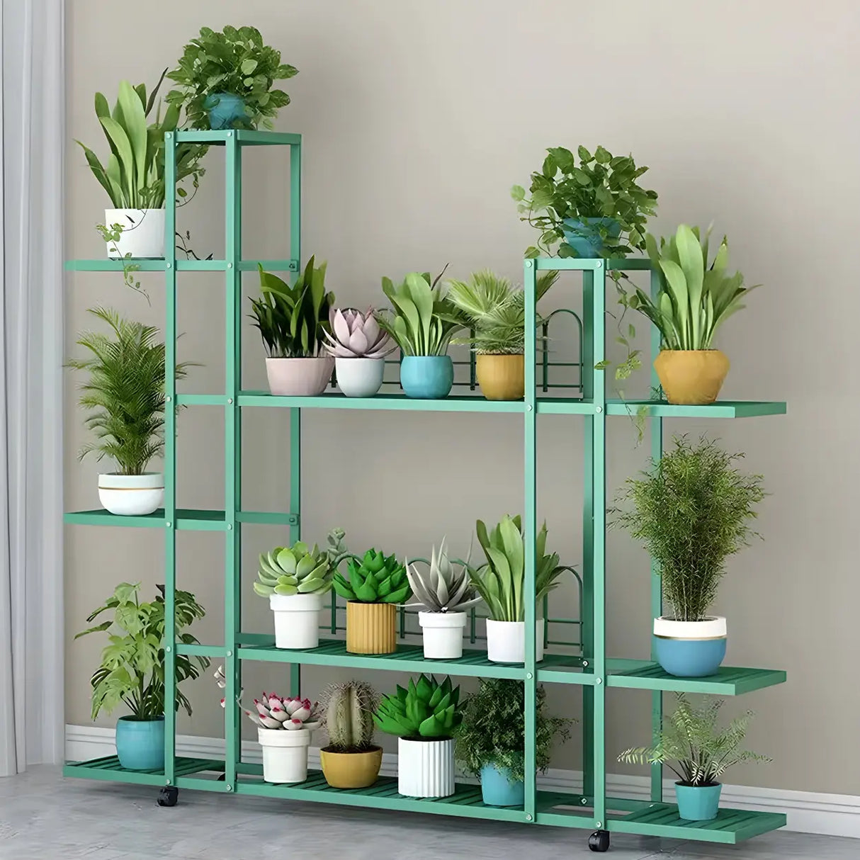 Waterproof Metal Rolling White Plant Stand with Wheels Image - 11