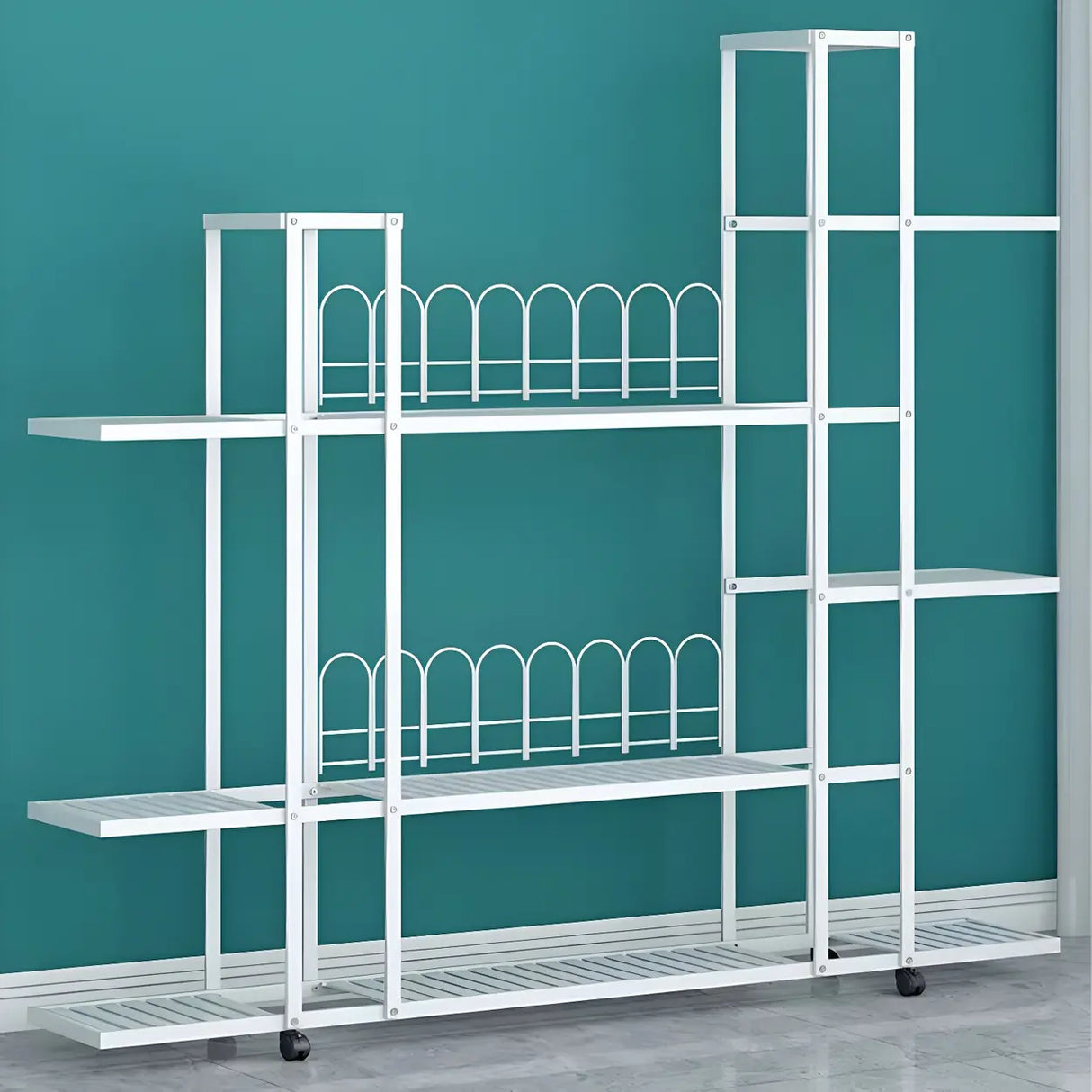 Waterproof Metal Rolling White Plant Stand with Wheels Image - 15