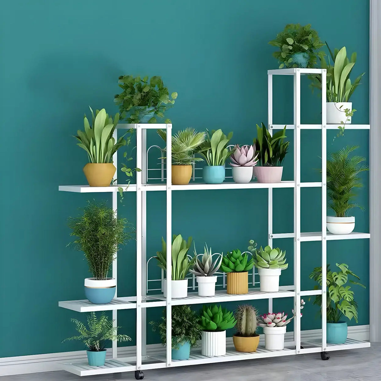 Waterproof Metal Rolling White Plant Stand with Wheels Image - 17