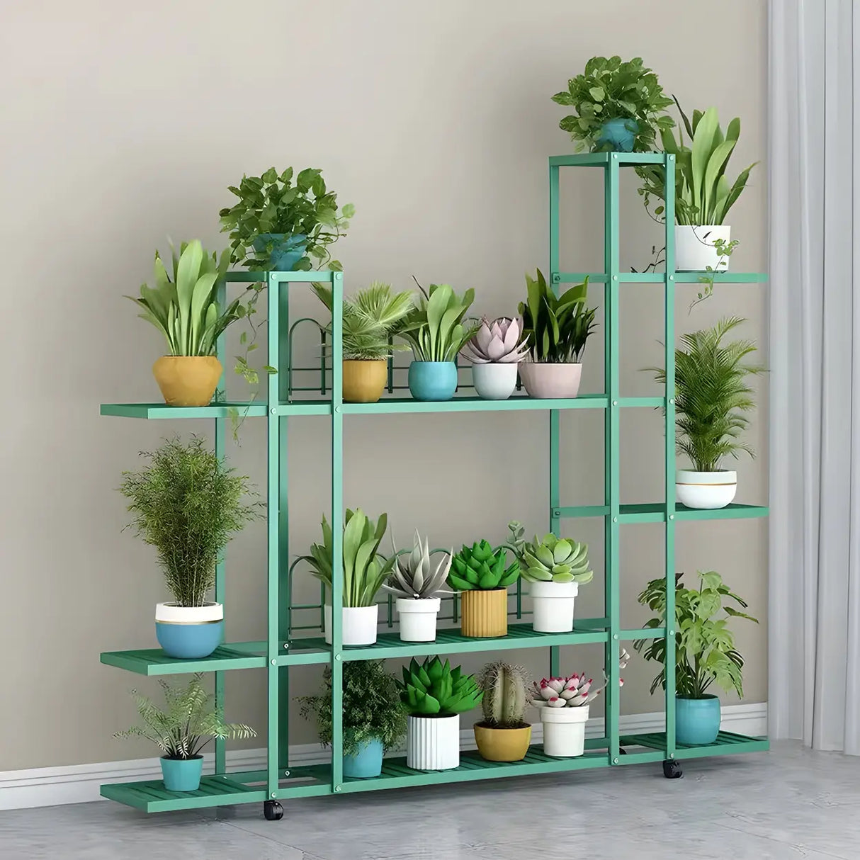 Waterproof Metal Rolling White Plant Stand with Wheels Image - 18