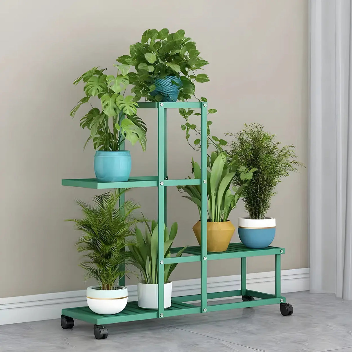 Waterproof Metal Rolling White Plant Stand with Wheels Image - 19
