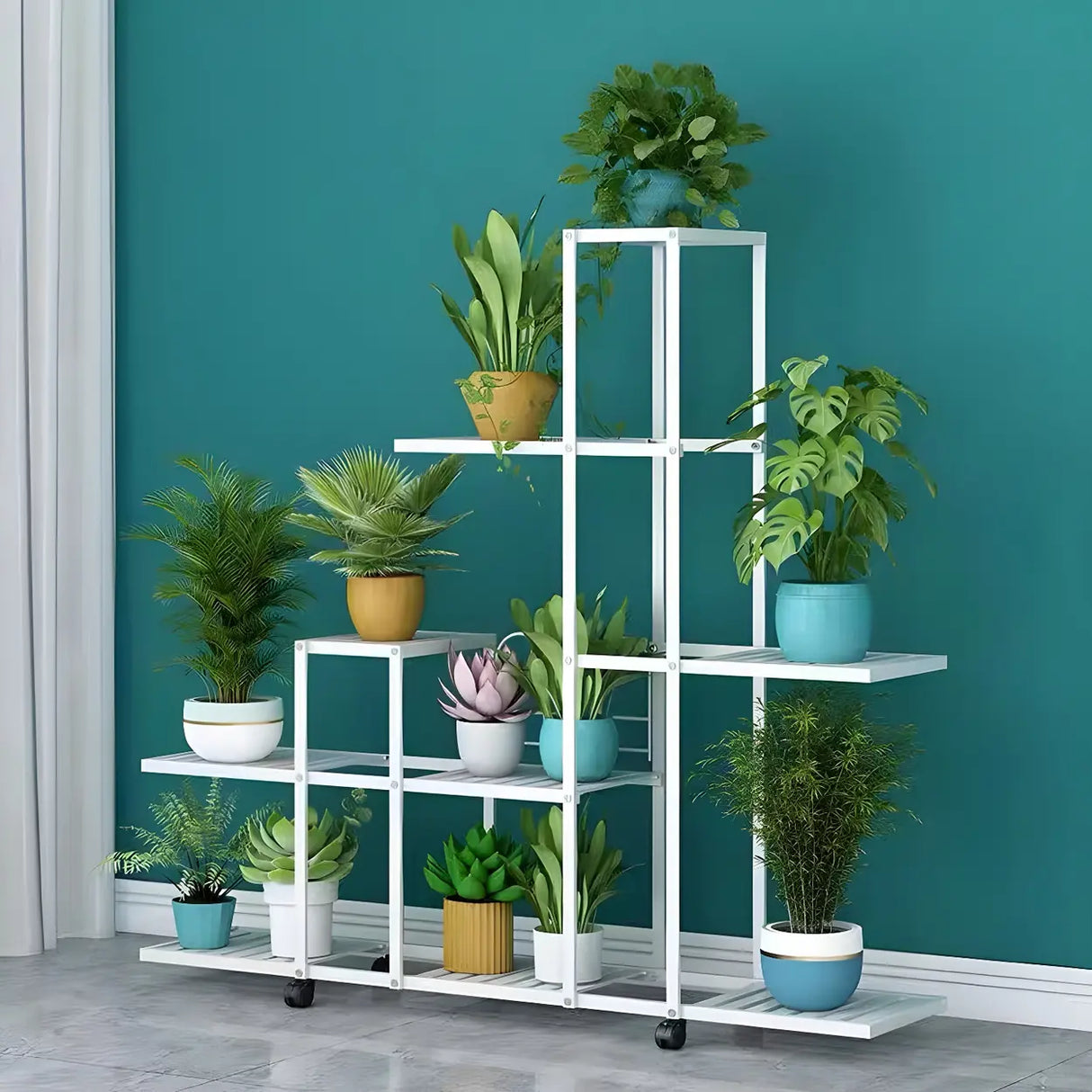 Waterproof Metal Rolling White Plant Stand with Wheels Image - 20