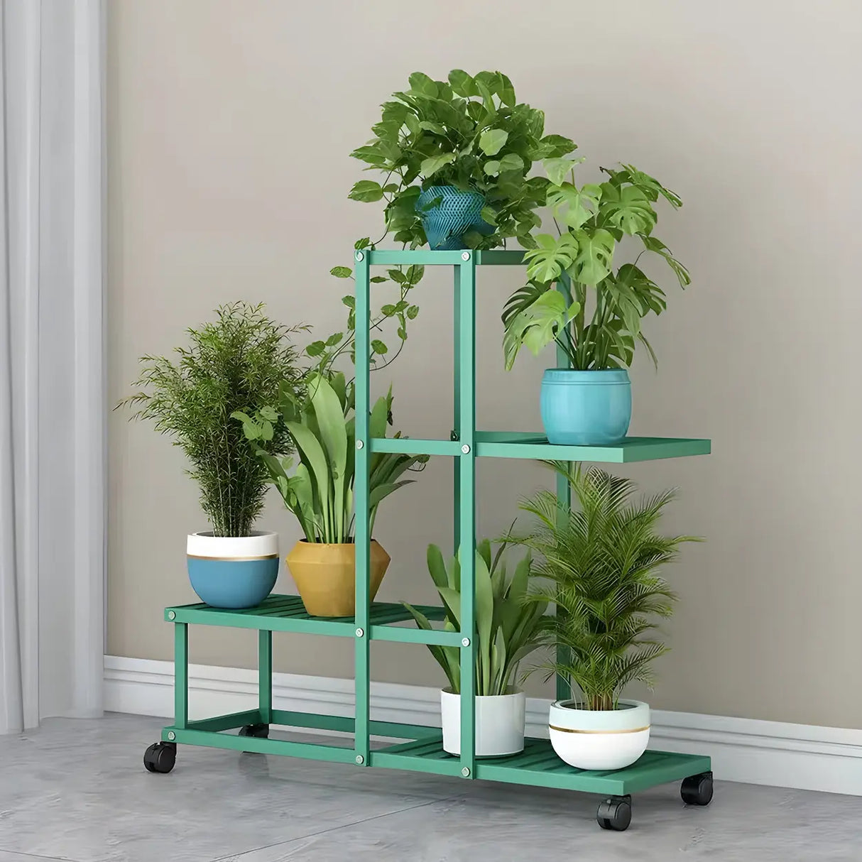 Waterproof Metal Rolling White Plant Stand with Wheels Image - 3