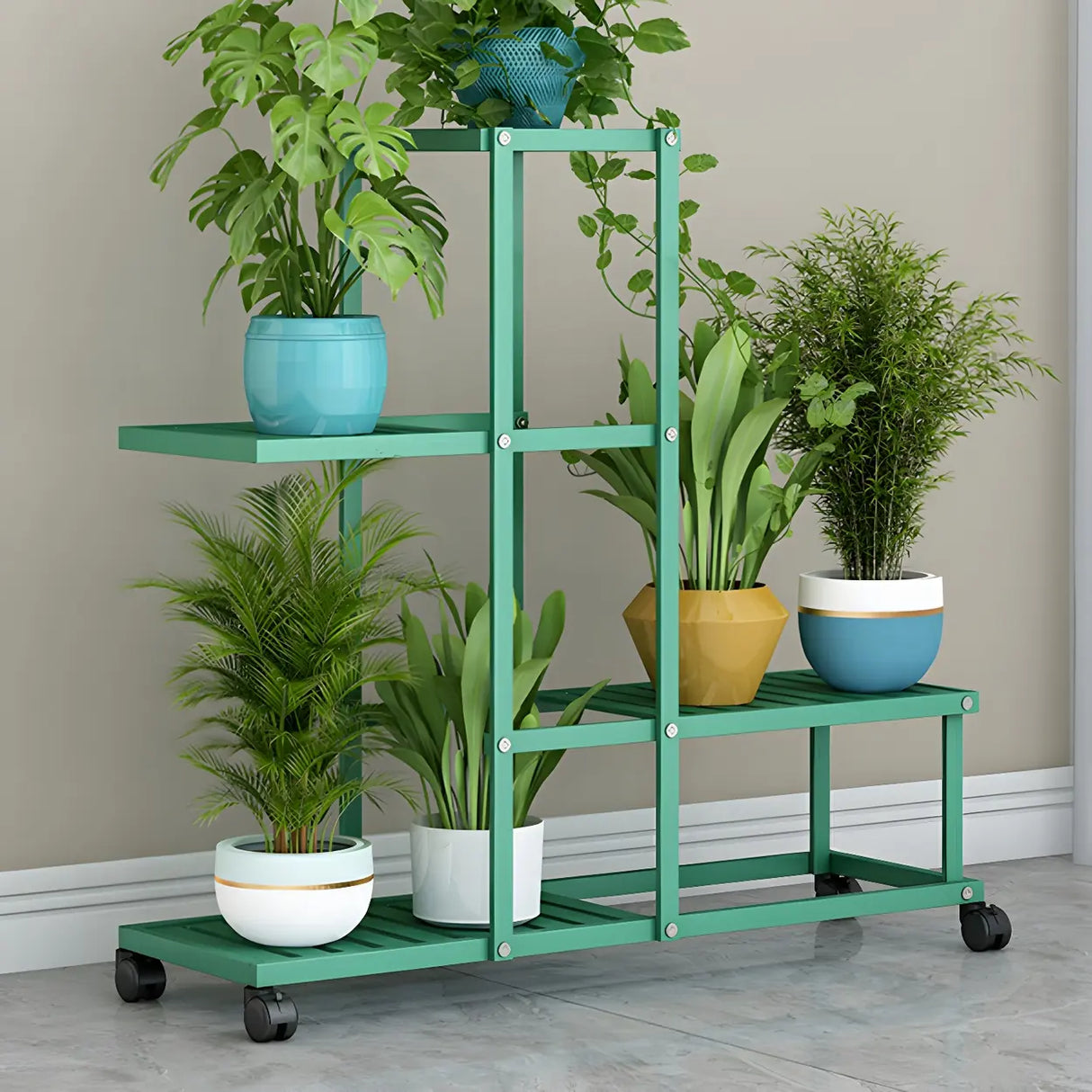 Waterproof Metal Rolling White Plant Stand with Wheels Image - 4