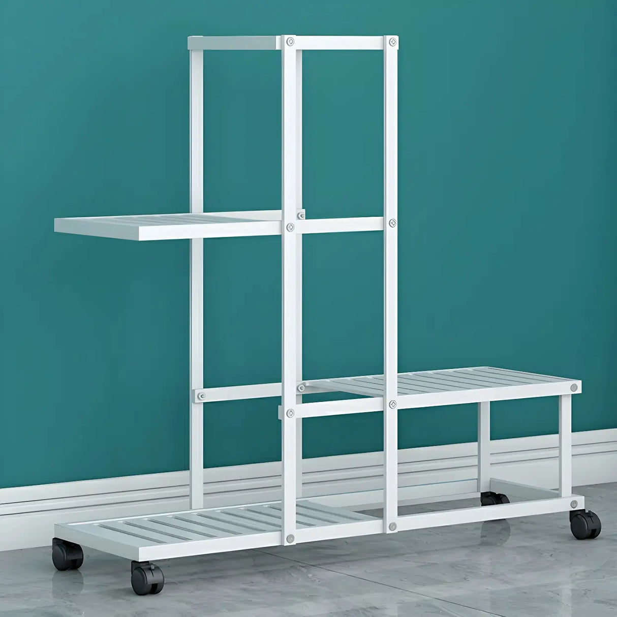 Waterproof Metal Rolling White Plant Stand with Wheels Image - 5