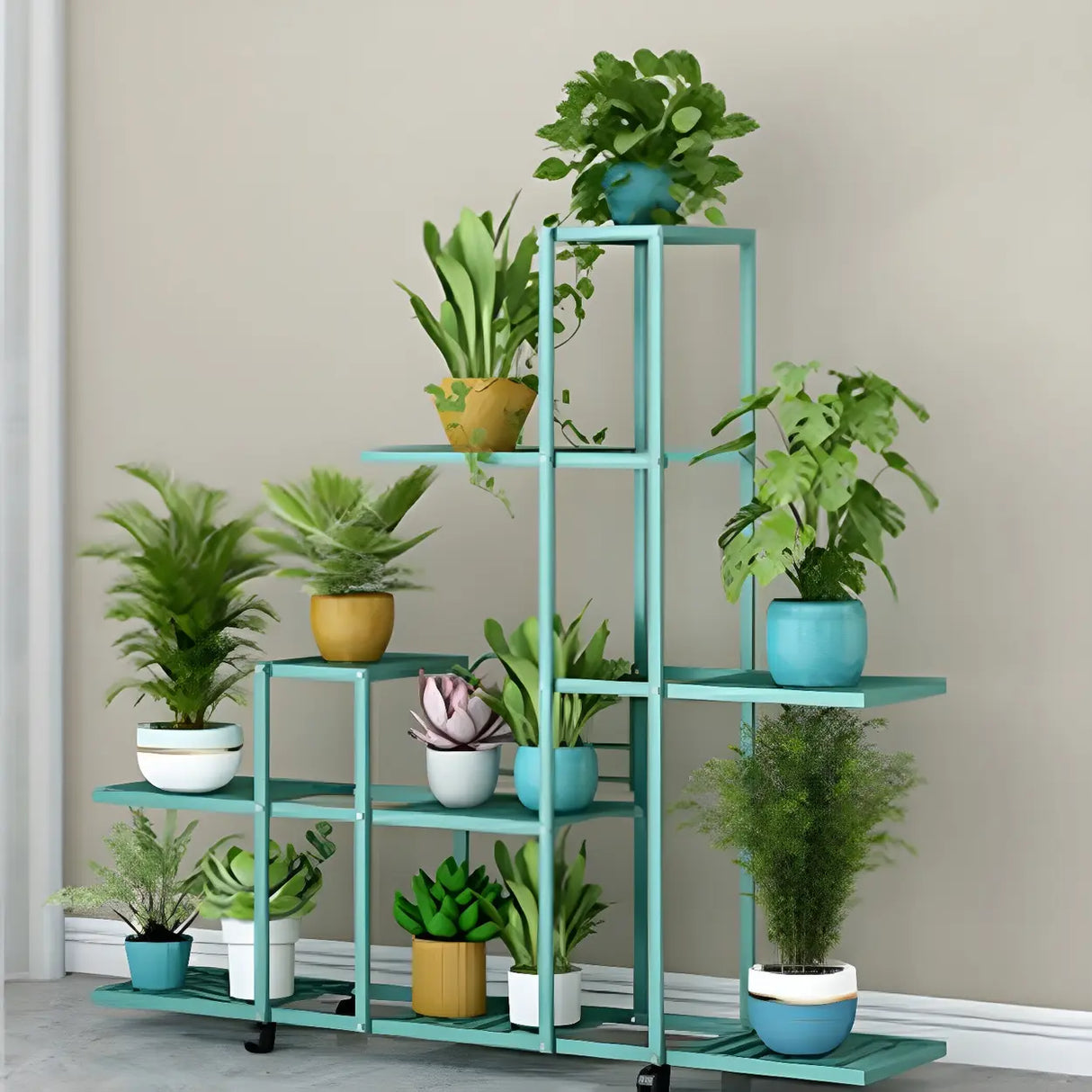 Waterproof Metal Rolling White Plant Stand with Wheels Image - 7