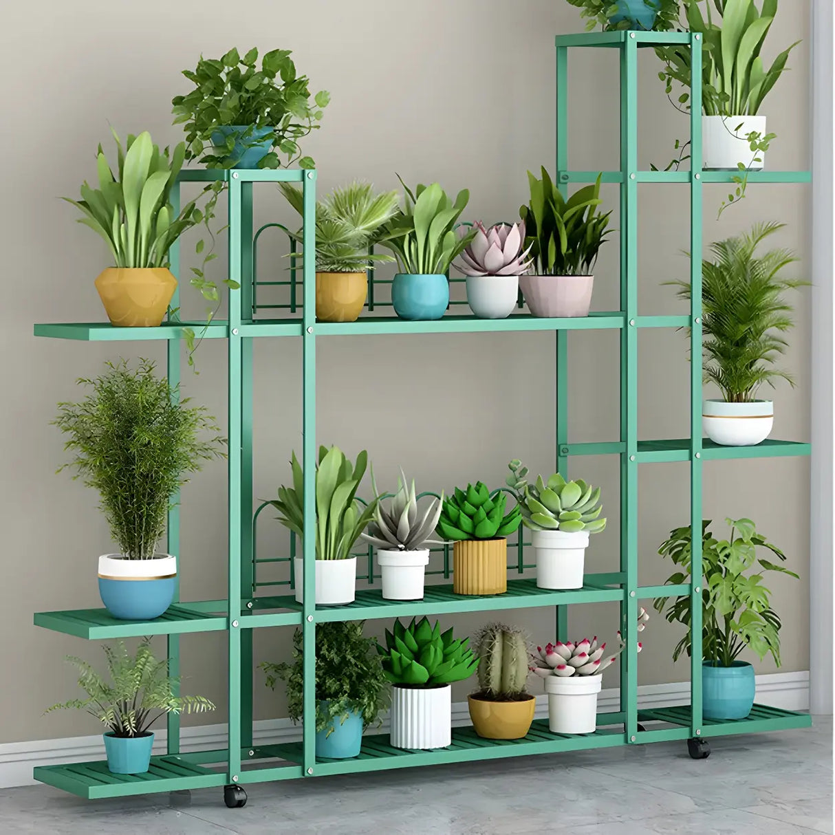 Waterproof Metal Rolling White Plant Stand with Wheels Image - 8