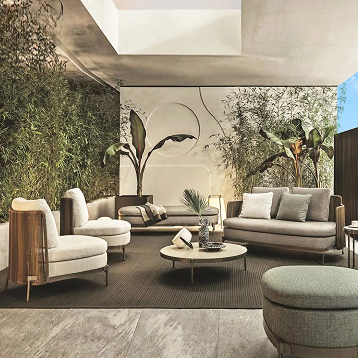 Waterproof Modish Gray Fabric Patio Sectional Sofa Set Image - 1