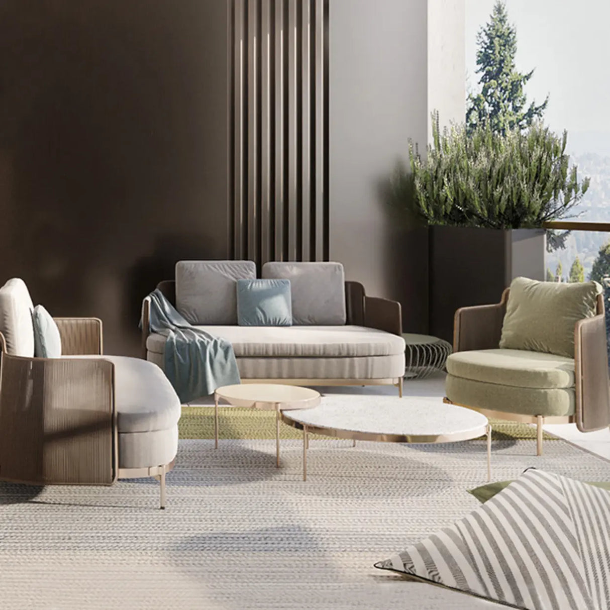 Waterproof Modish Gray Fabric Patio Sectional Sofa Set Image - 4