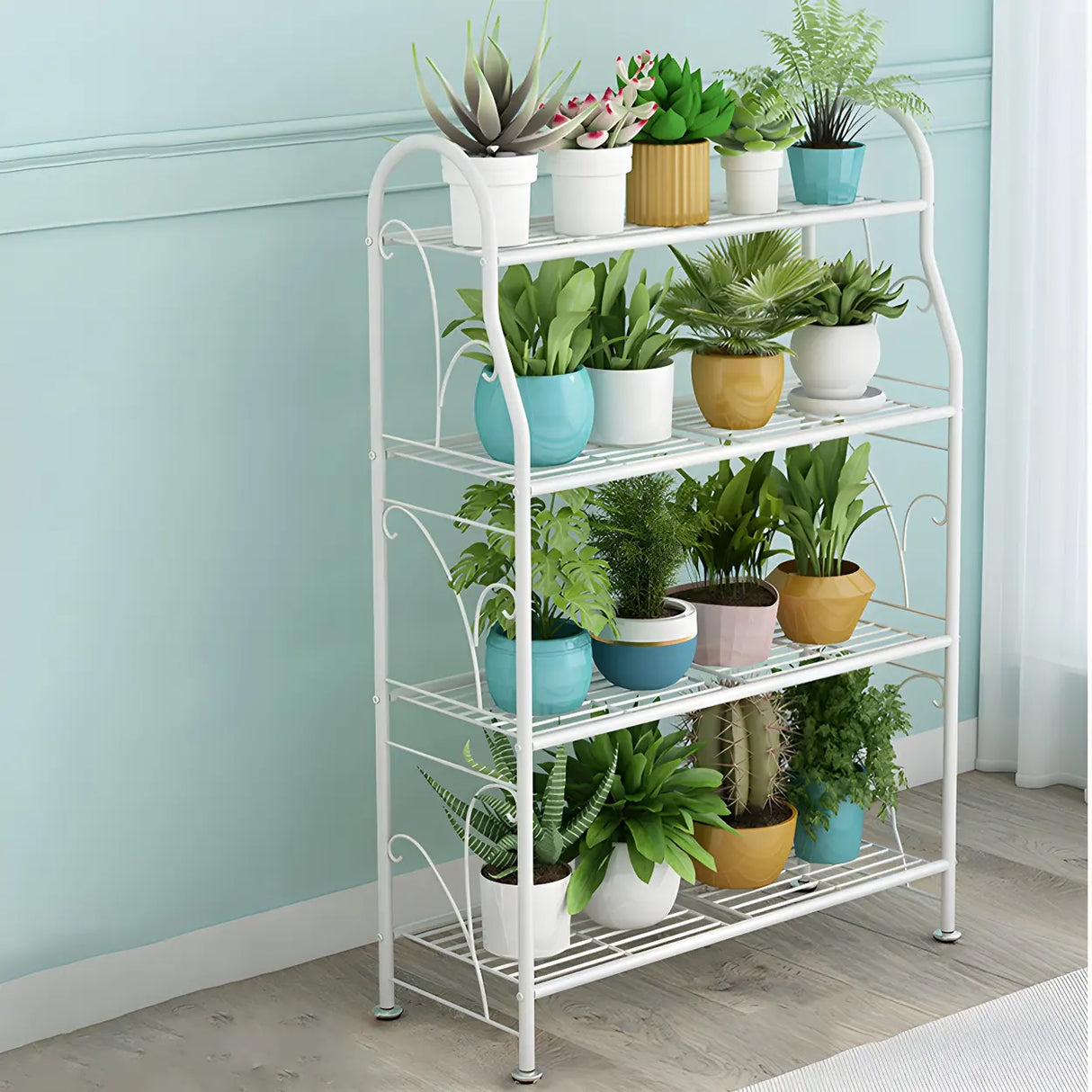 Waterproof Multi-Tiered Metal White Display Plant Stand Image - 2