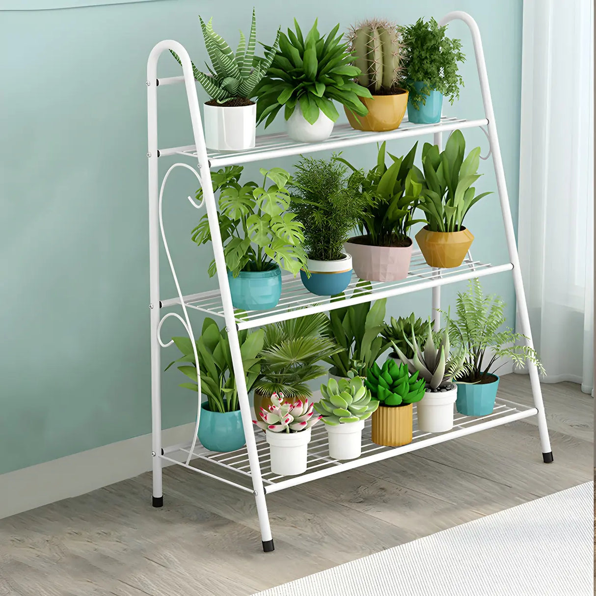 Waterproof Multi-Tiered Metal White Display Plant Stand Image - 9