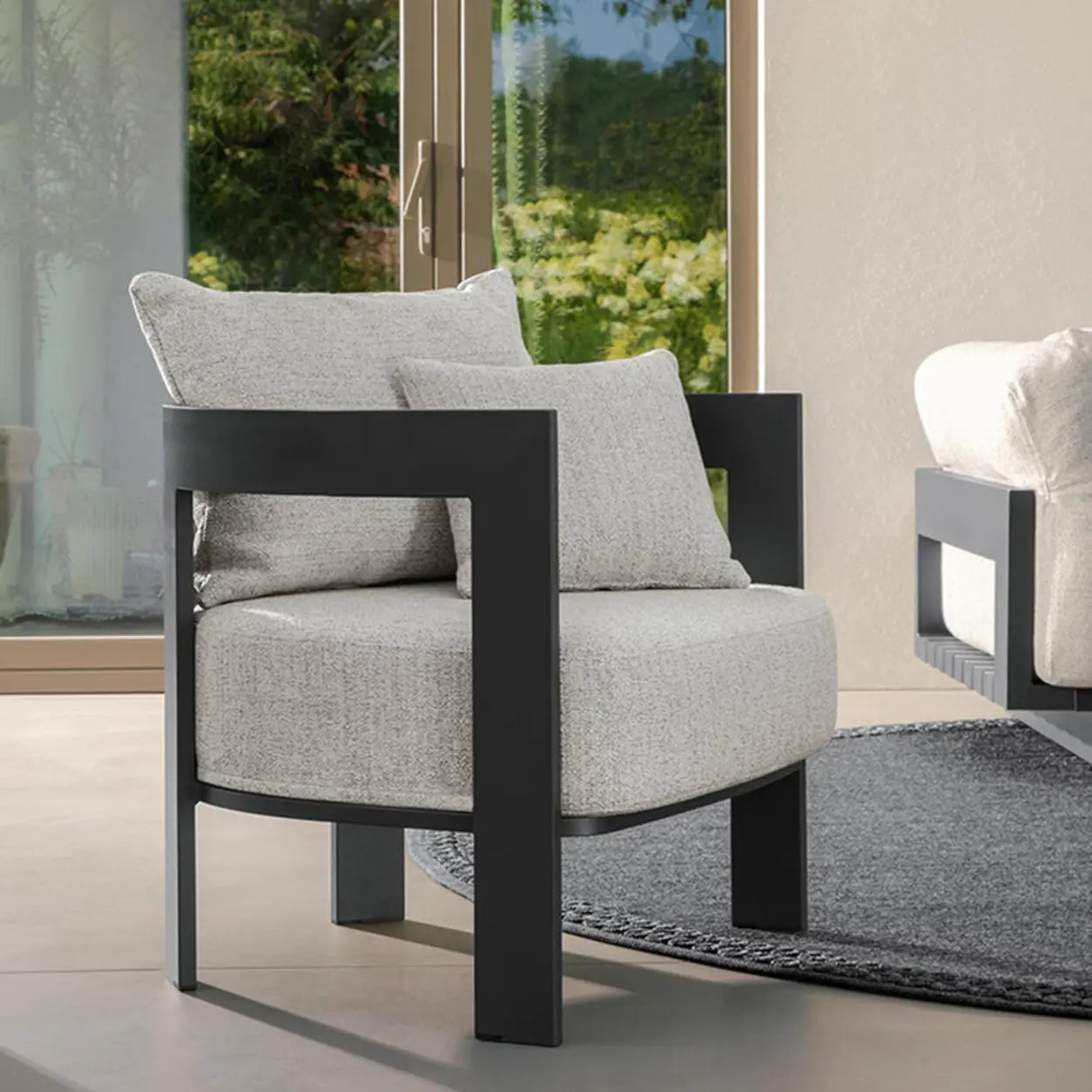 Waterproof Outdoor Armchair Alloy Frame Chalk Cushions Sofa Image - 1