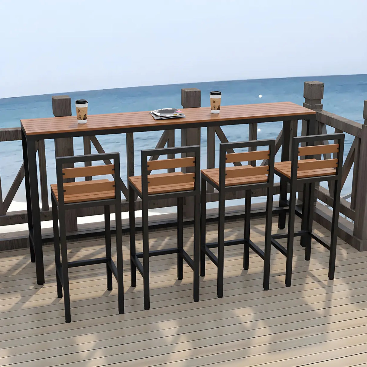 Waterproof Outdoor Black Rectangular Metal Patio Table Image - 2