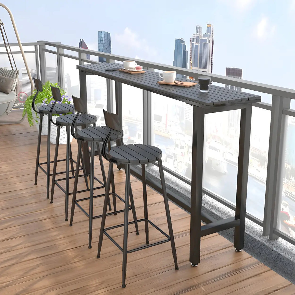 Waterproof Outdoor Black Rectangular Metal Patio Table Image - 7