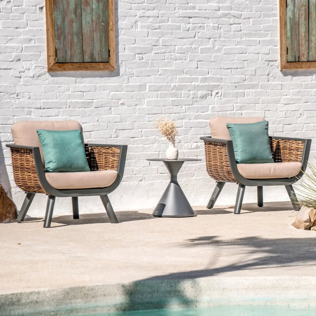 Waterproof Outdoor Brown Wicker Patio Chairs With Cushions Image - 10