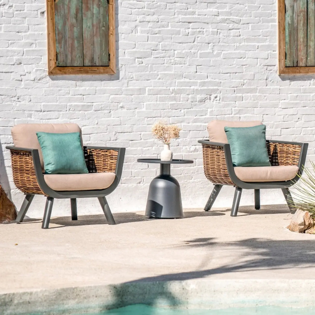 Waterproof Outdoor Brown Wicker Patio Chairs With Cushions Image - 11