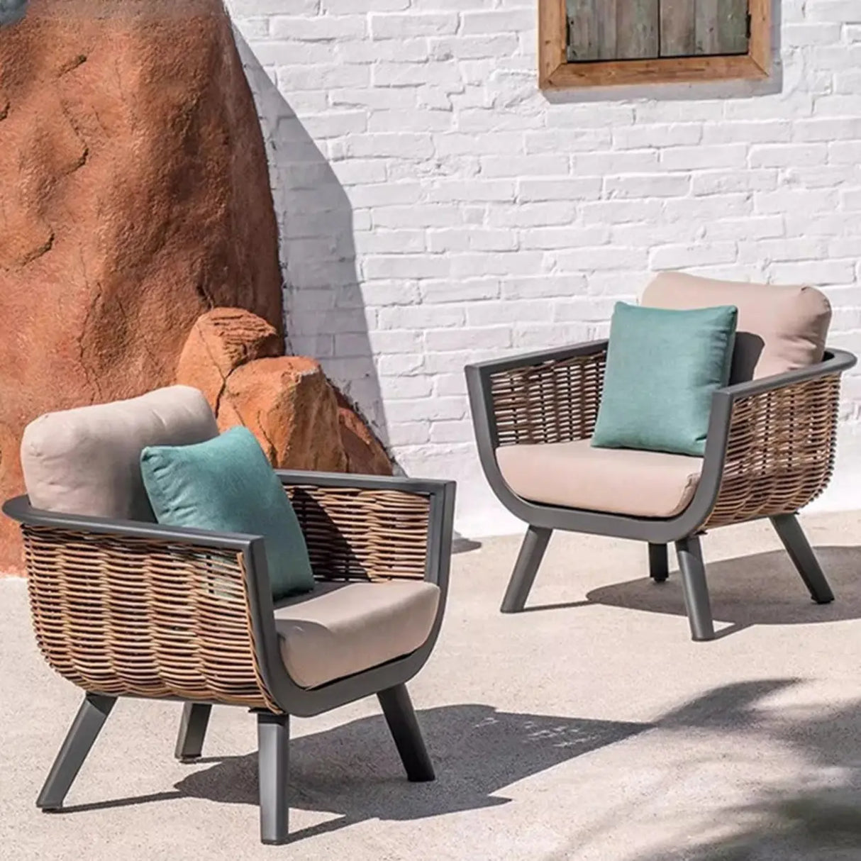 Waterproof Outdoor Brown Wicker Patio Chairs With Cushions Image - 1