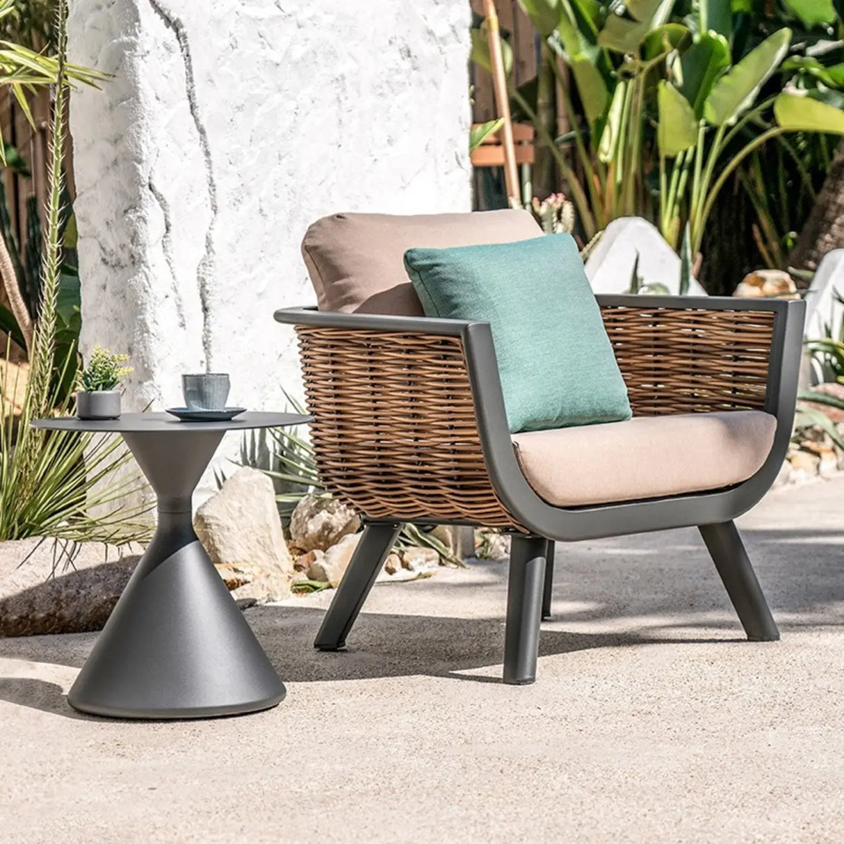 Waterproof Outdoor Brown Wicker Patio Chairs With Cushions Image - 3