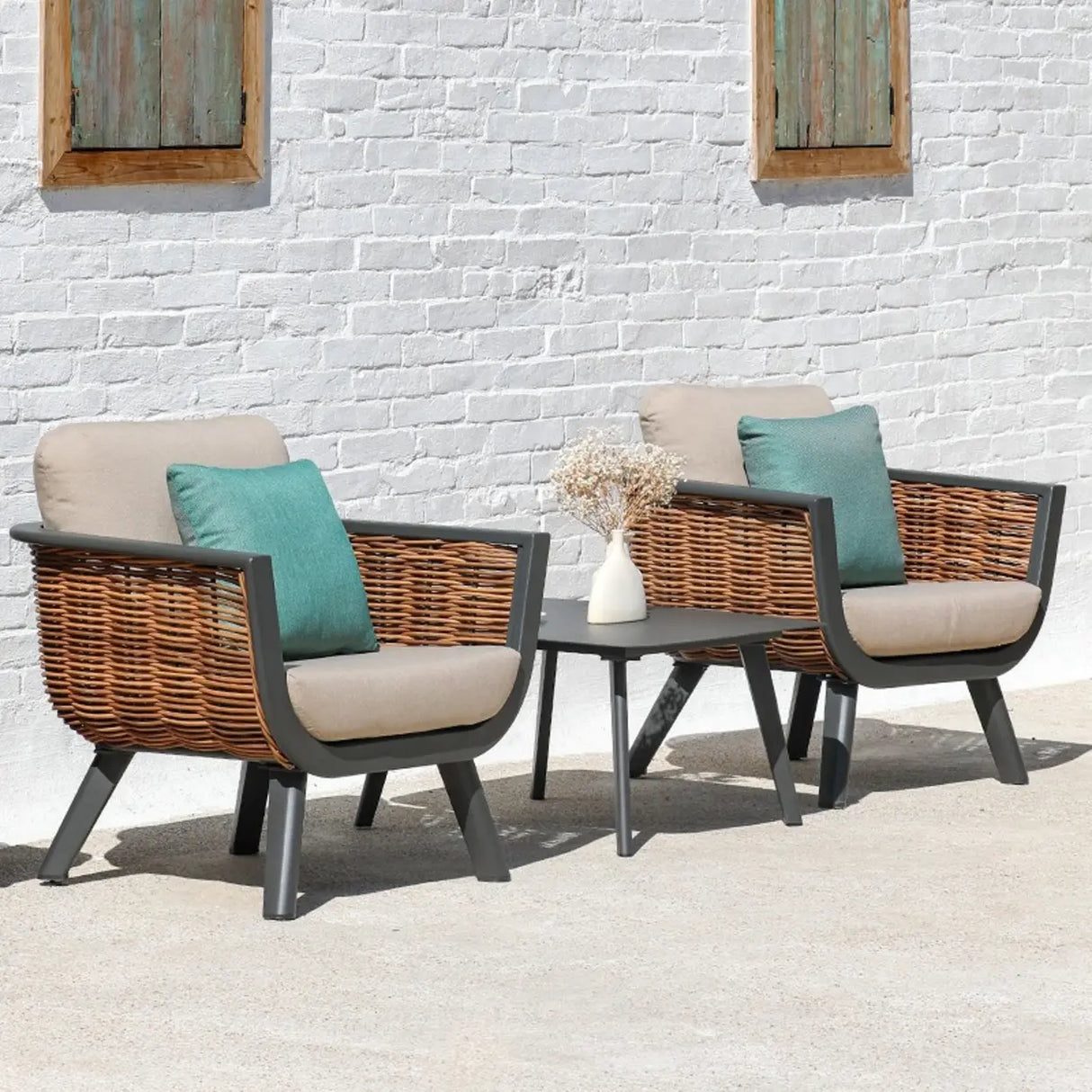 Waterproof Outdoor Brown Wicker Patio Chairs With Cushions Image - 7