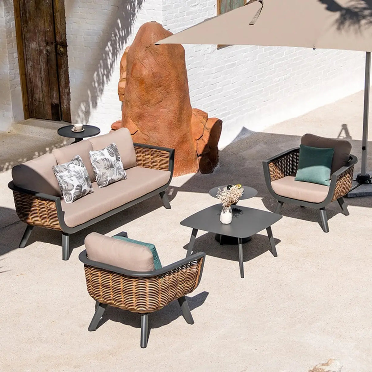 Waterproof Outdoor Brown Wicker Patio Chairs With Cushions Image - 9