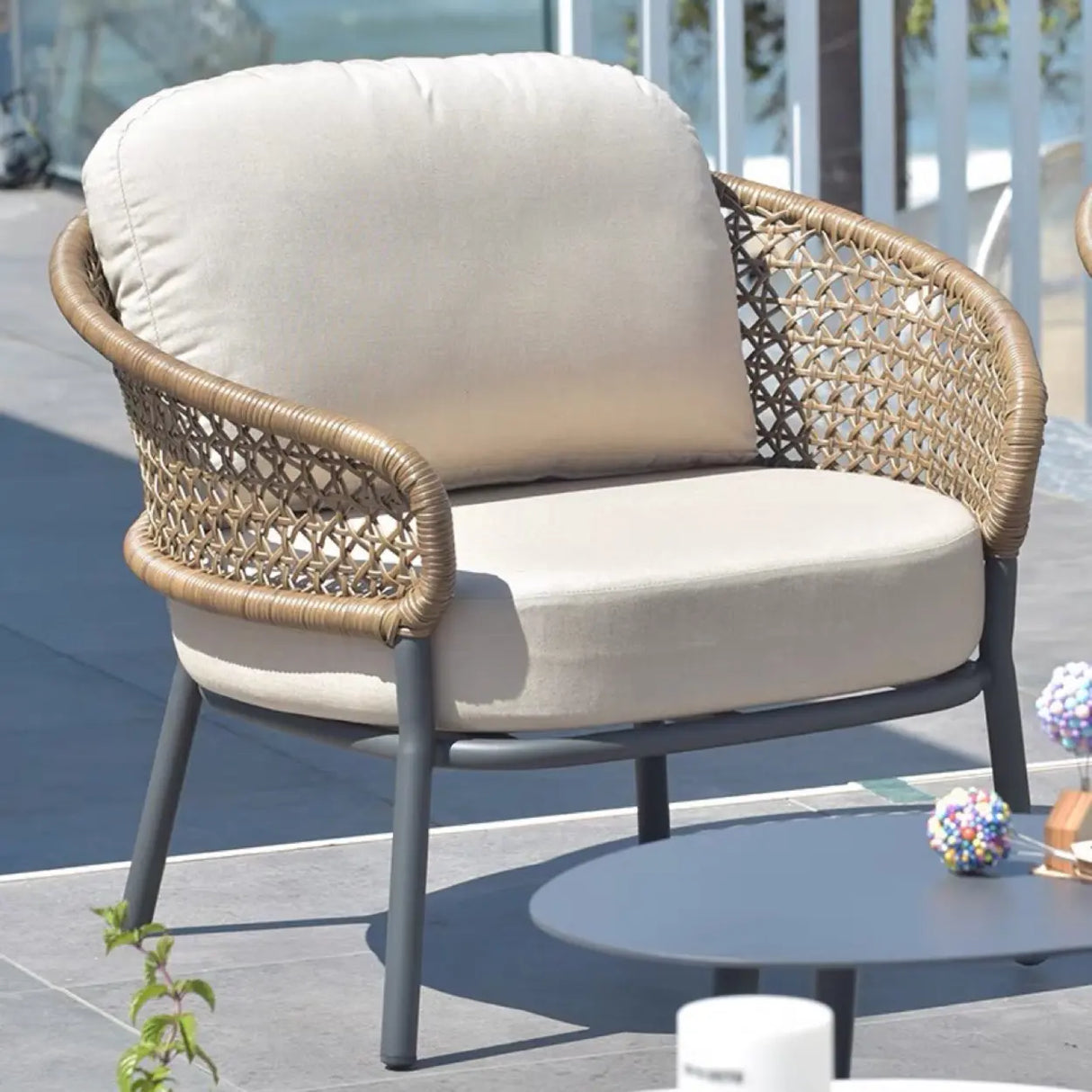 Waterproof Outdoor Round Wicker Beige Patio Furniture Set Image - 2