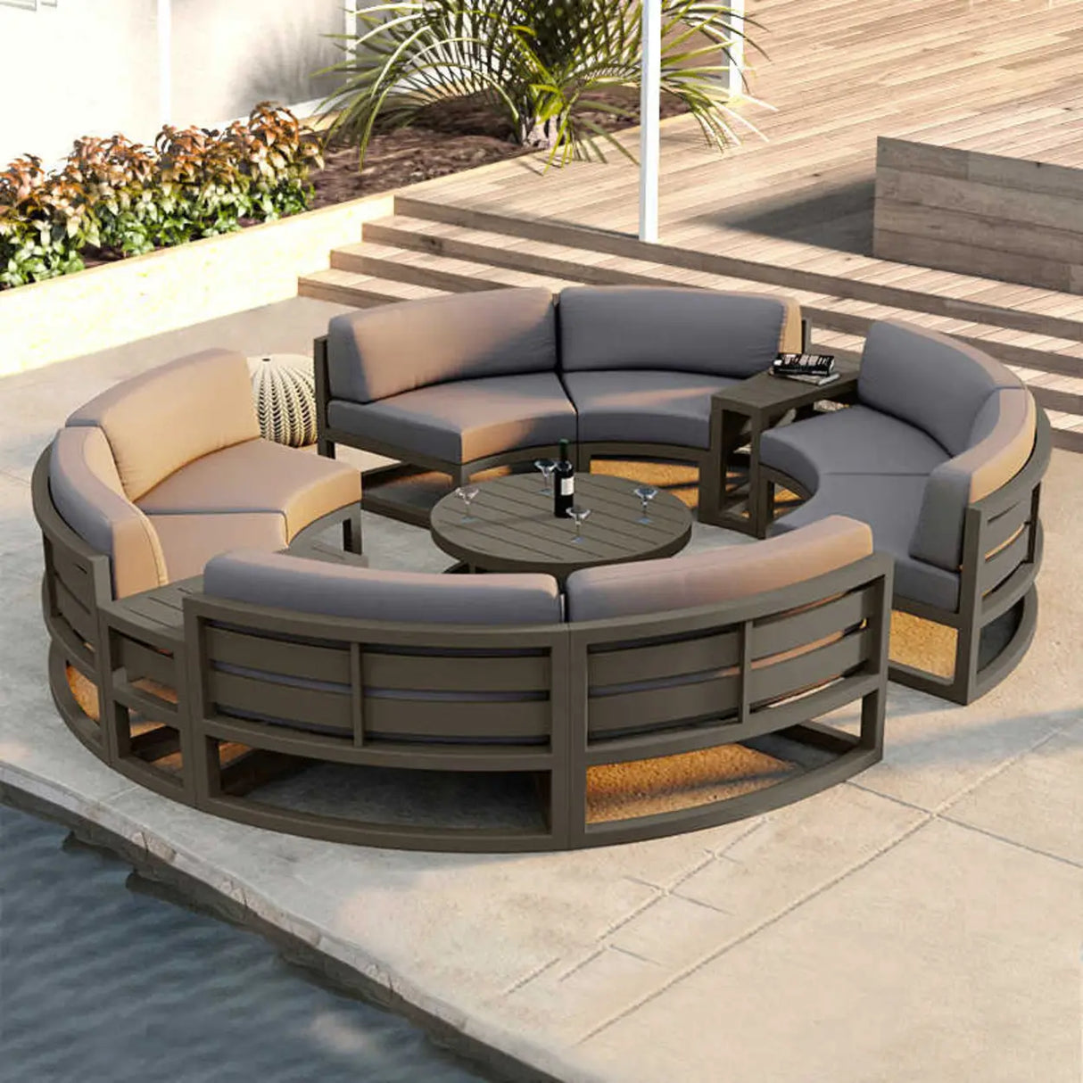 Waterproof Round Upholstered Black Patio Conversation Sofa Image - 1