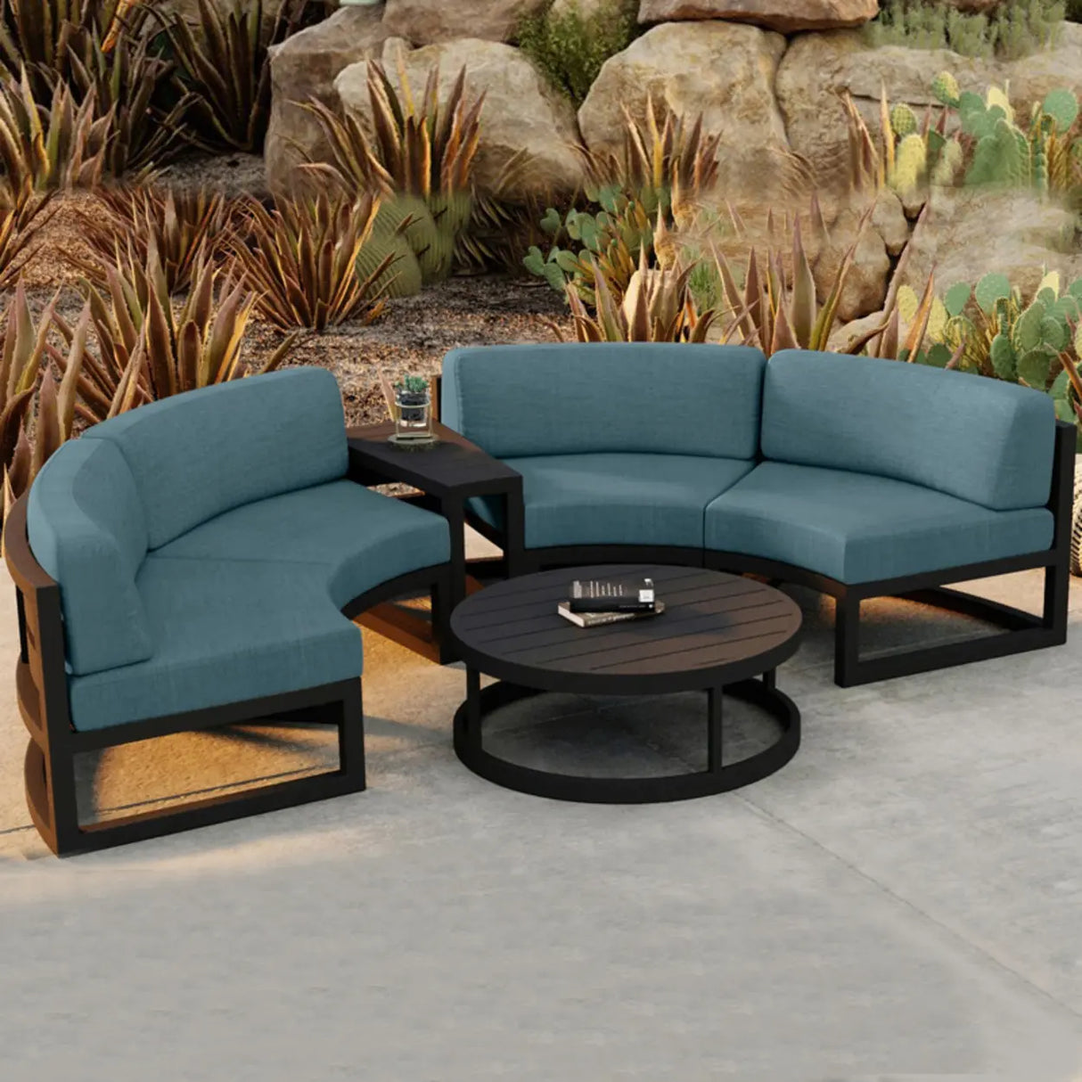 Waterproof Round Upholstered Black Patio Conversation Sofa Image - 3
