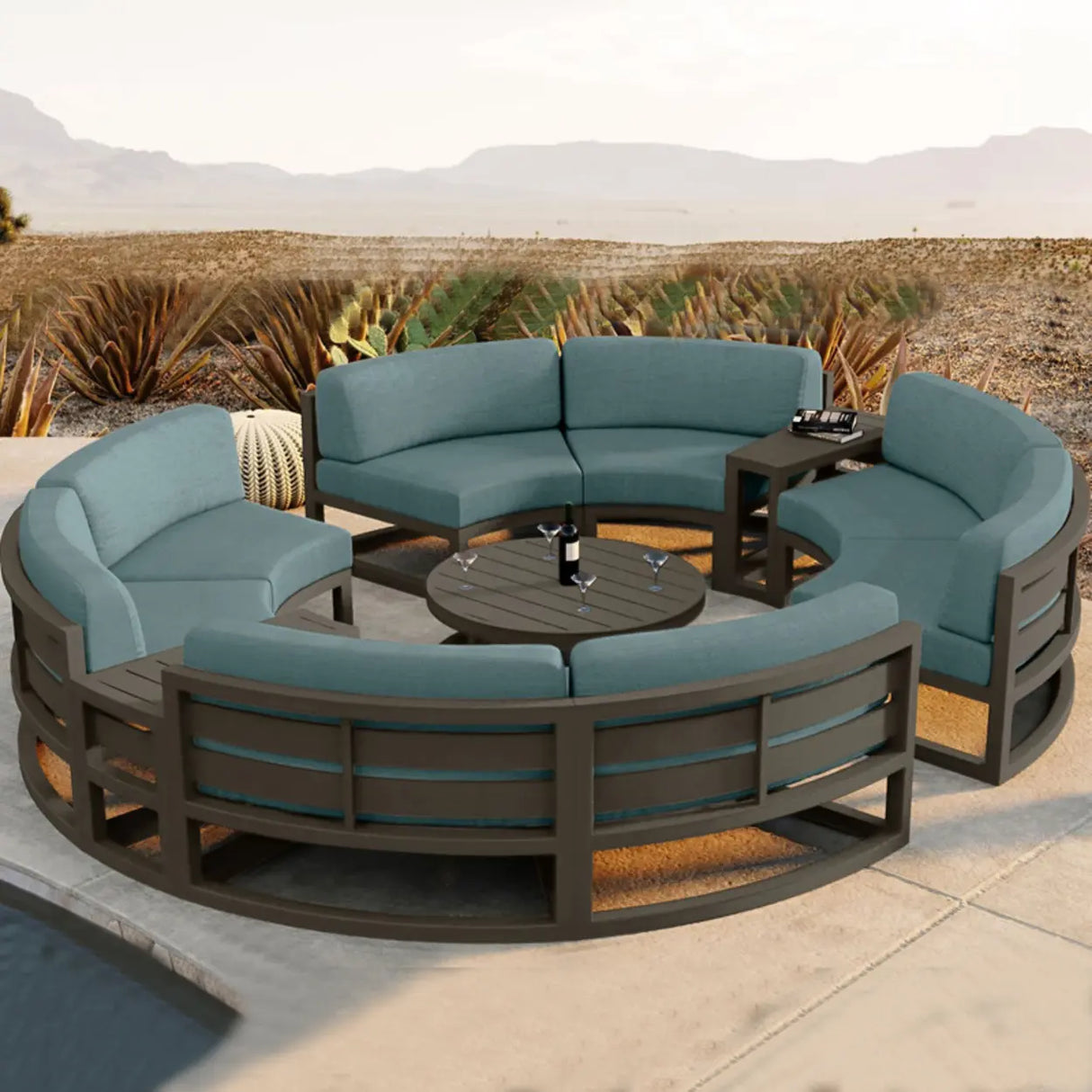 Waterproof Round Upholstered Black Patio Conversation Sofa Image - 4