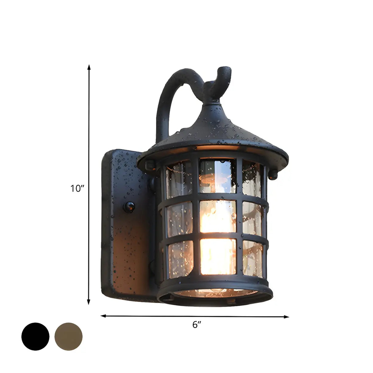 Waterproof Rustic Black Birdcage Glass Outdoor Wall Light Image - 4