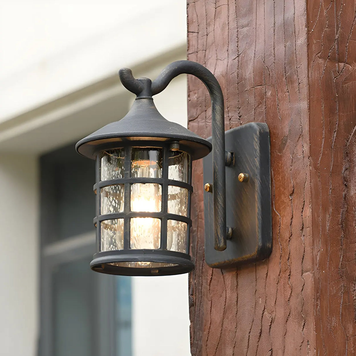 Waterproof Rustic Black Birdcage Glass Outdoor Wall Light Image - 5