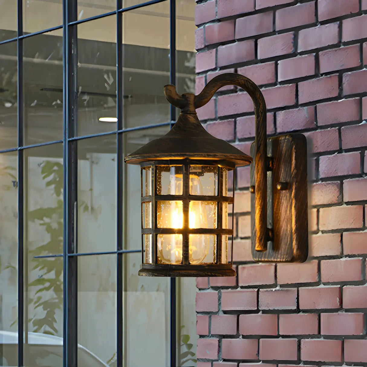 Waterproof Rustic Black Birdcage Glass Outdoor Wall Light Image - 6