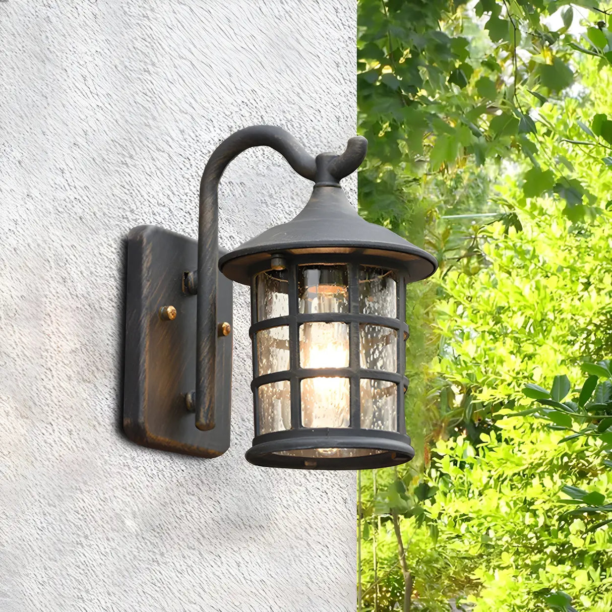 Waterproof Rustic Black Birdcage Glass Outdoor Wall Light Image - 7