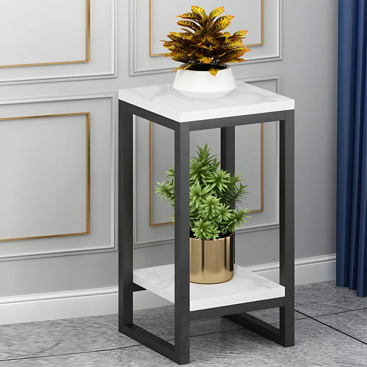 Waterproof Square Metal 2 Tiers Gold Display Plant Stand Image - 10